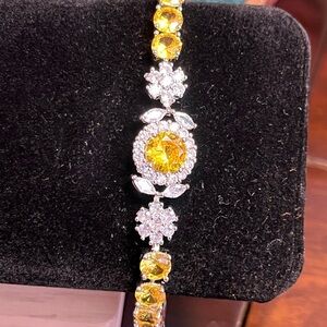 Elegant White & Yellow CZ Silver Bracelet - Sunshine on your wrist!  7.5-8”.
